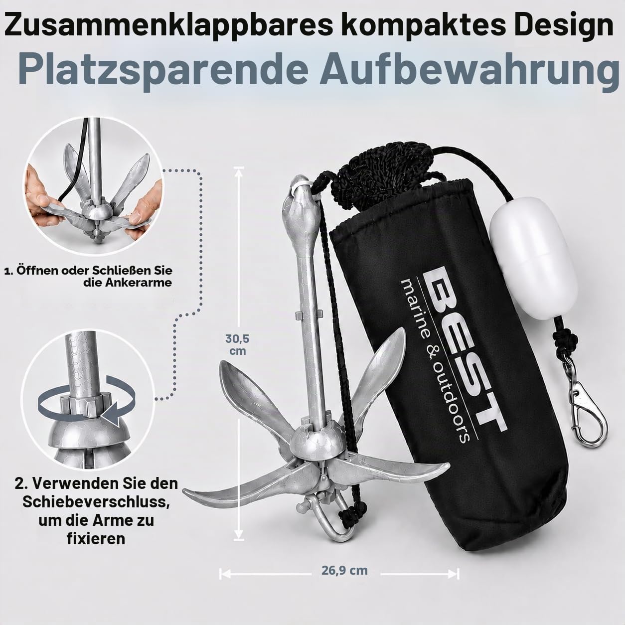 Best Marine and Outdoors Kajak-Anker, 1,6 kg schweres Ankersystem-Set für Kajaks, Kanus, SUP Paddle Boards & Jetski, Angeln, Bootfahren & Kajakzubehör