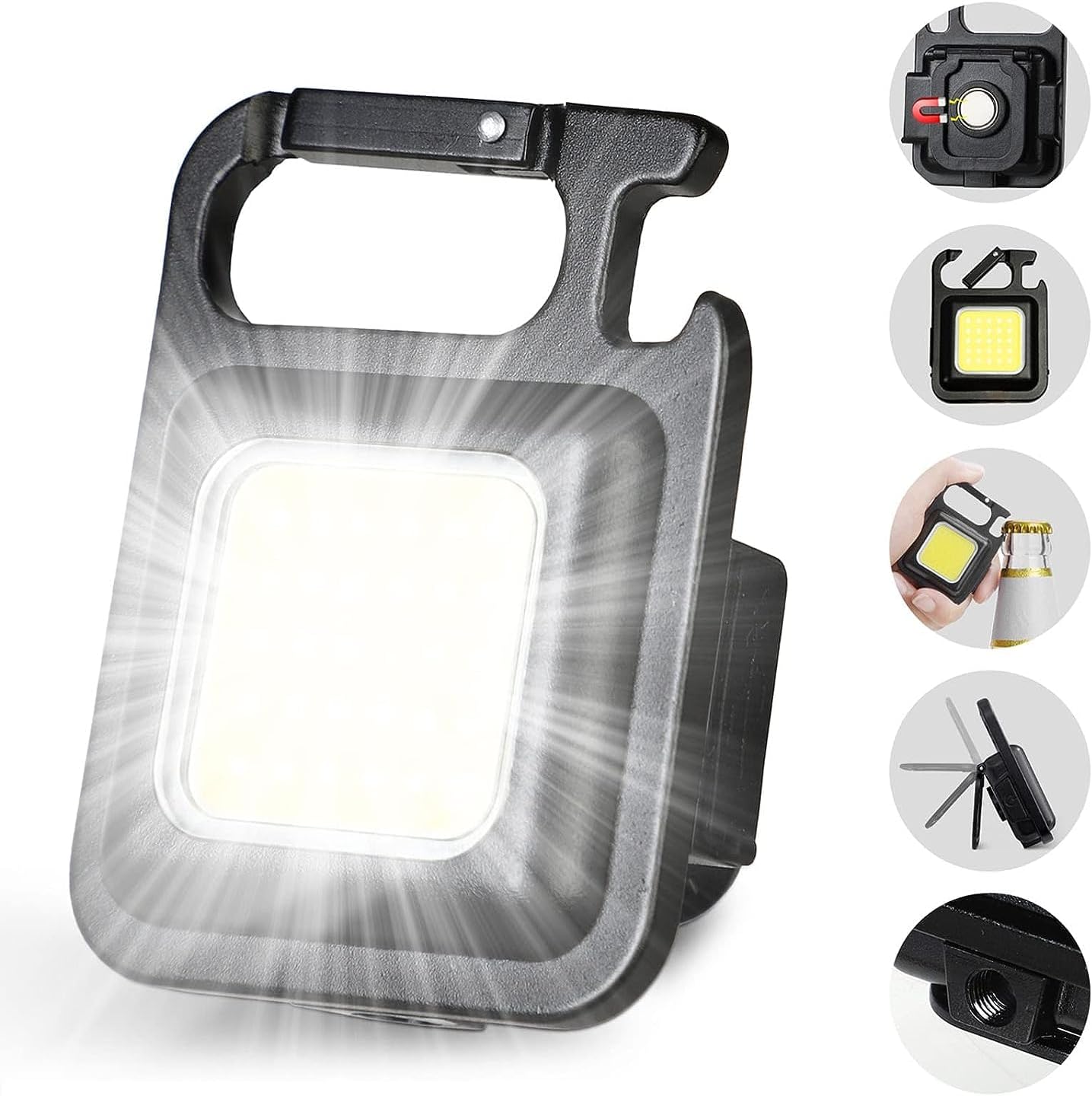 Rock Light Flashlights 1000 High Lumens Bright Light Keychain Flashlight Portable USB Rechargeable Light 3 Light Modes with Folding Bracket,Bottle Opener for Fishing Walking Camping(Square)