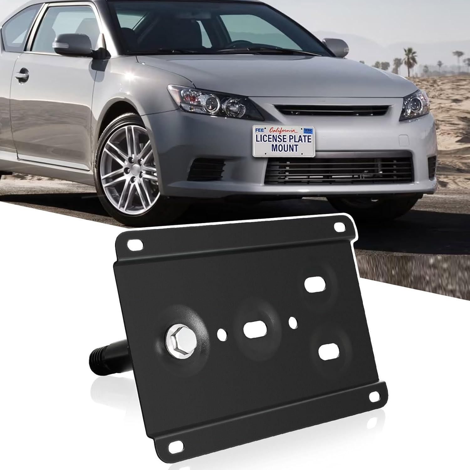 New No Drill Front Bumper Tow Hook License Plate Mount Bracket Holder Compatible with 2005-2010 1st Gen Scion tC (ANT10) Front License Plate Frames Front License Plate Mounting Kit Car Tag Accessories