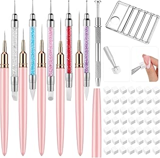 62PCS Nail Art Brushes Set Nail Art Tool Set 5Pcs Dual Tipped Silicone Dotting Sculpture Pen 5Pc Striping Liner Brush 50PCS Nails Arts Sponges with Grabbing Pen Mixing Palette Pens Holder for Manicure