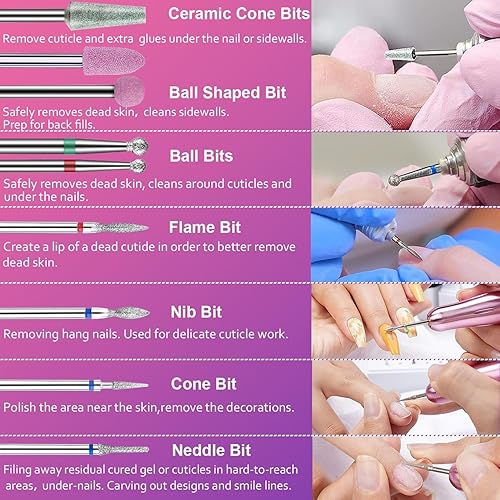 Miniatura 5 de Juego de 30 brocas de uñas con bonito soporte para brocas de uñas, brocas de uñas para uñas acrílicas, broca de cerámica profesional, broca de