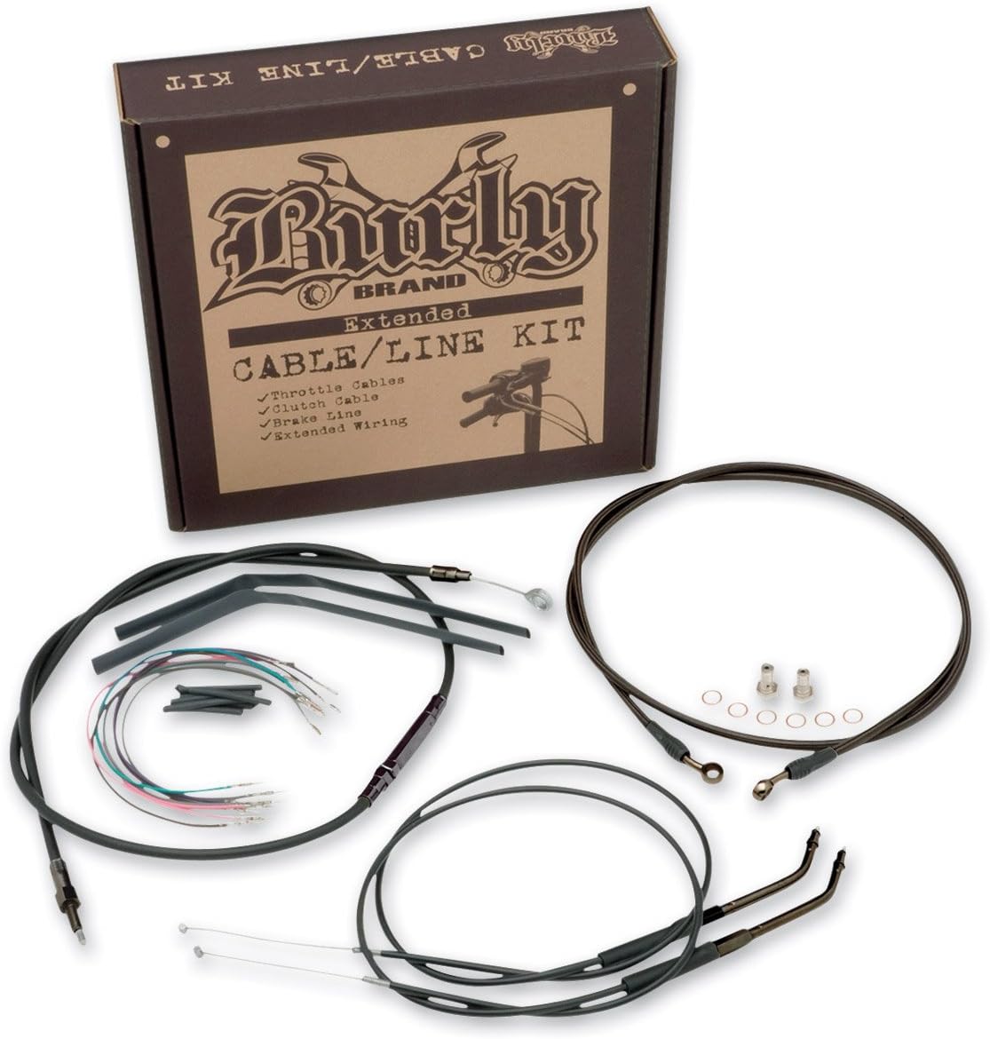 Burly Brand Black 12" Ape Hanger Cable/Brake/Wiring Kit B30-1042