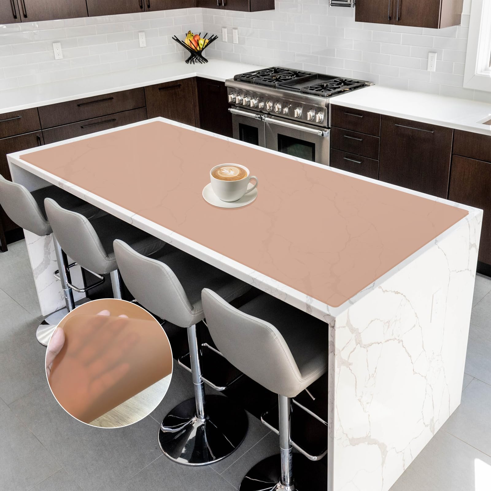 Tapis en silicone pour comptoir de cuisine, 120 x 60 cm, grand tapis résistant à la chaleur, imperméable, 2 mm d'épaisseur, tapis de comptoir antidérapant, marron translucide