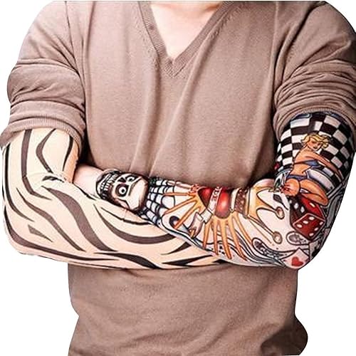 Juego de 6 mangas de brazo falso temporal para tatuaje, diseño tribal, dragón, cráneo, etc., mixto
