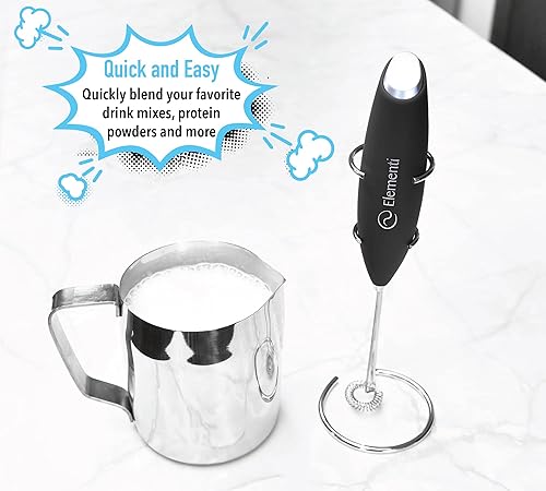 Miniatura 6 de Elementi Espumador de leche eléctrico con soporte, mezclador de bebidas de mano y espumador de bebidas, batidor de café, cafetera rosa, espumador