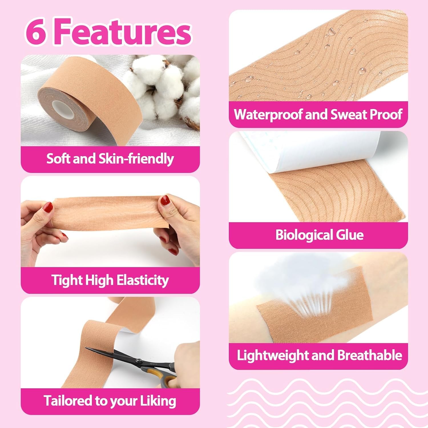 Boob Tape, Boobtape Lift Tape,Waterproof Sweat-Proof Bob Tape for Large Breasts Lift A-G Cup（Dark Nude）