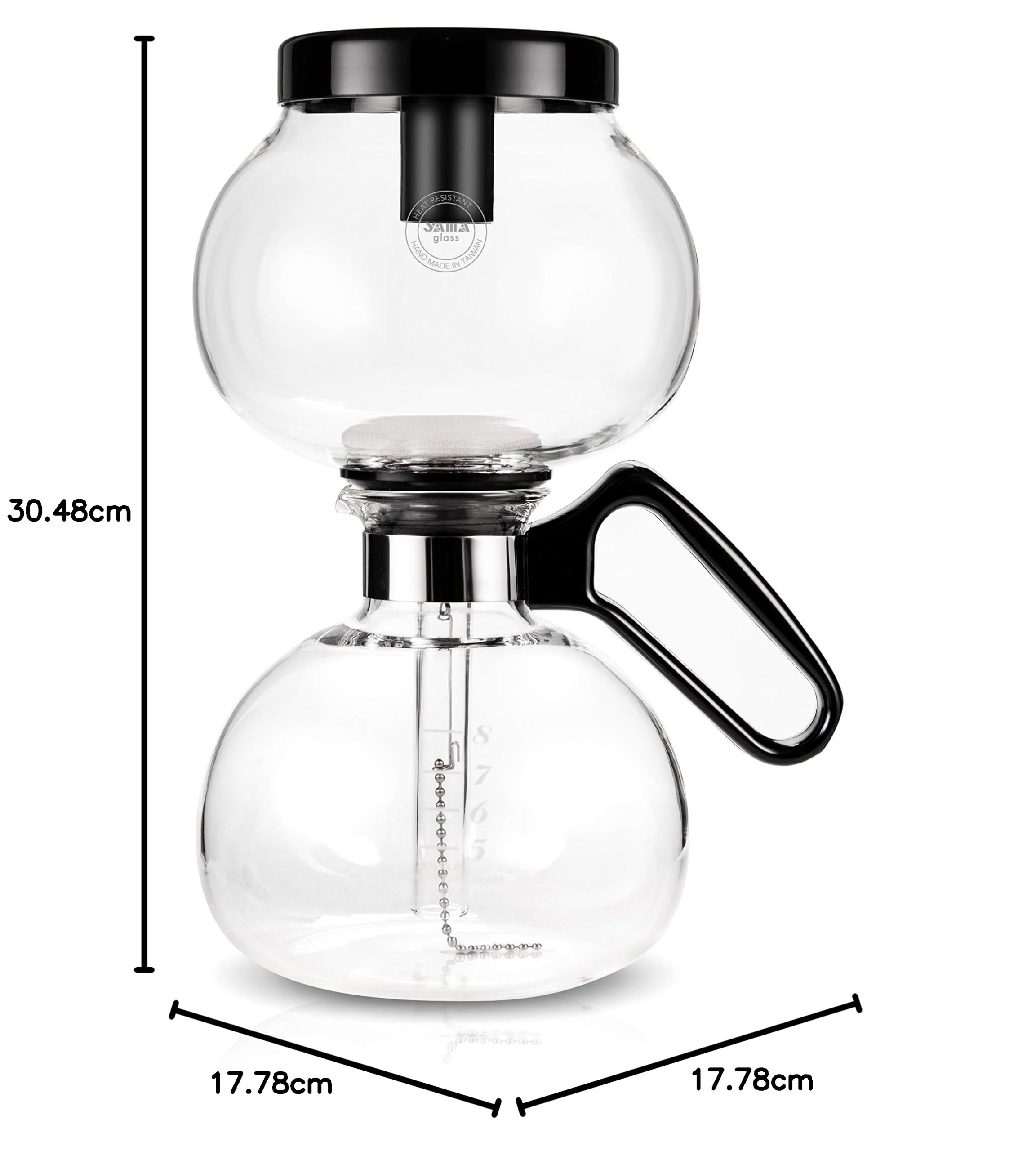 Yama Glass Herdplatten-Siphon Kaffeemaschine I Hitzebeständige Glas-Vakuumkaraffe I Siphonbrauer für Gas-und Elektro-Rangetops I inkl. wiederverwendbarem, waschbarem Stofffilter, farblos, 32oz (8 cup)