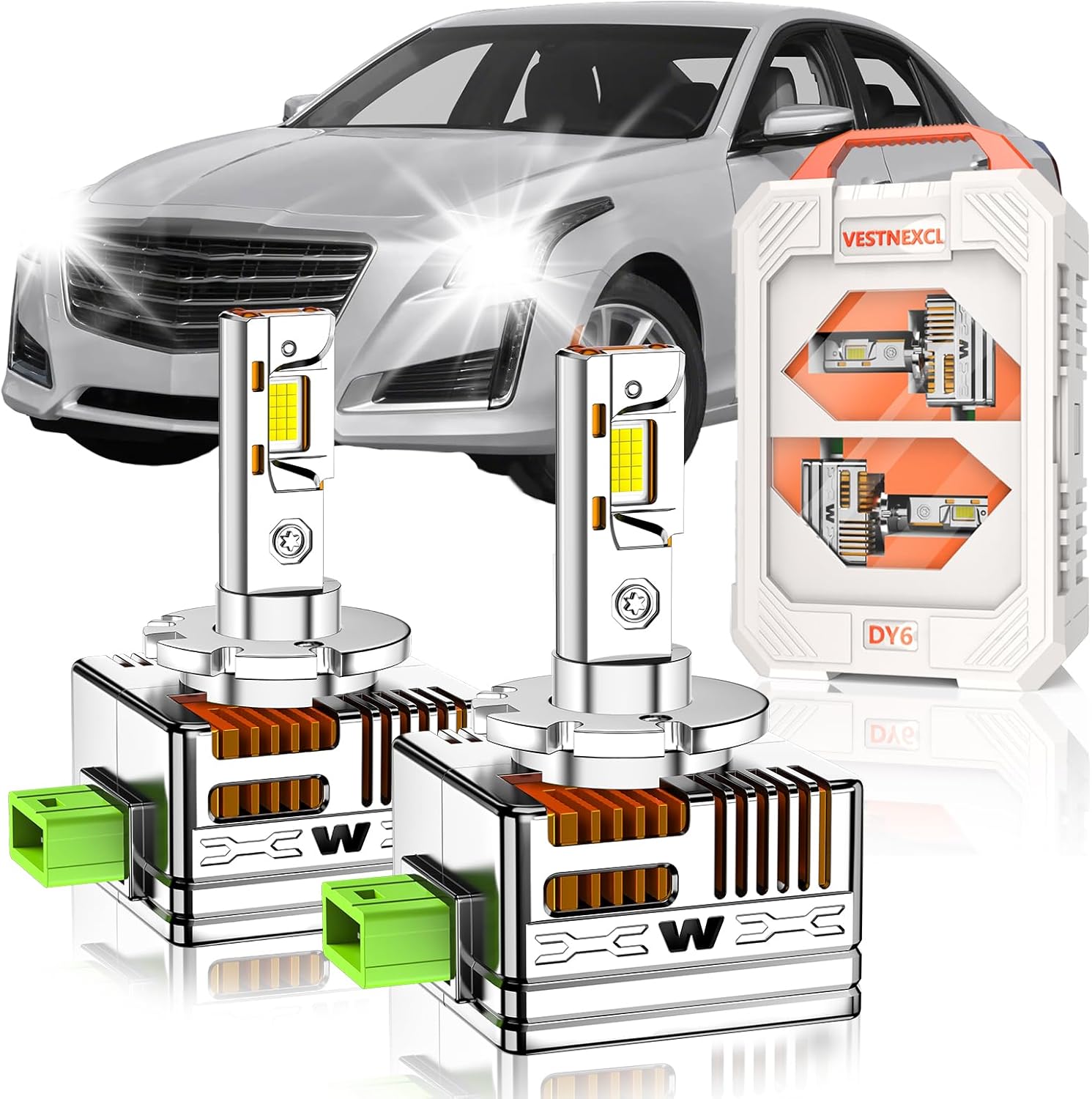 D3S HID Bulbs Fit for Cadillac 2013-2019 ATS CTS 2013-2017 XTS(Low Beam) 30000LM 6000K White, Dual-sided 30 Chips, Xenon HID Light Replacement, 800% Brightness, Plug and Play, Pack of 2