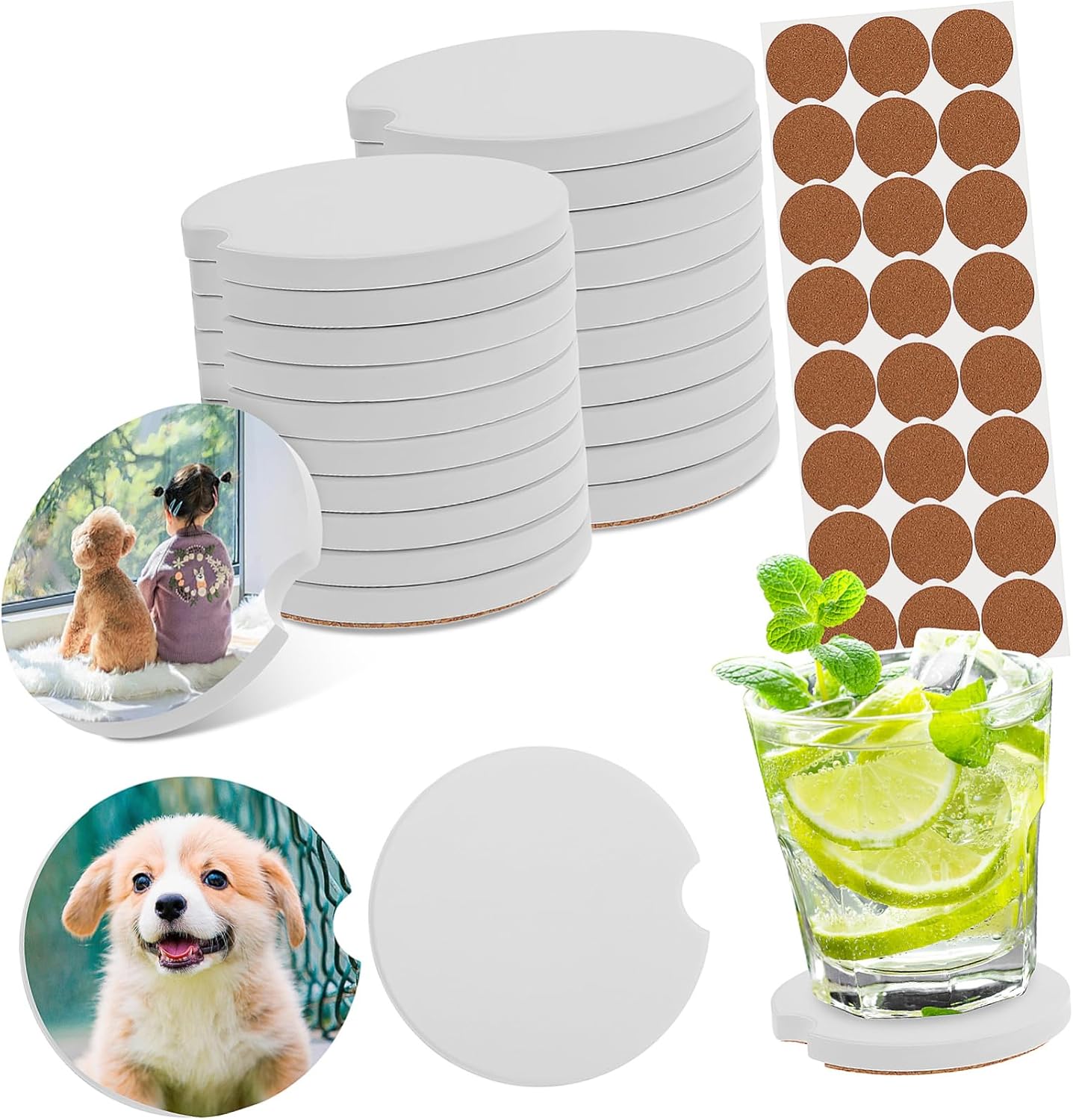 Luxshiny 24pcs Blank Ceramic Car for Sublimation -Friendly for Car Cup Holders Elegant Non- Finish for Personal Use