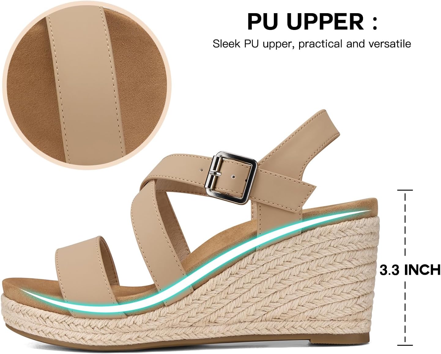SHIBEVER Women's Platform Wedge Sandals: Espadrille Arch Support Ankle Strap Wedge - Dressy Summer Comfortable Sandals