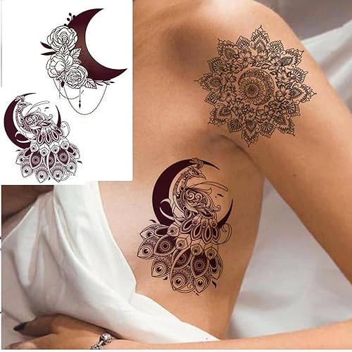 Miniatura 5 de Tatuajes de henna -20 hojas de tatuajes temporales de flores Diseño de encaje de flor de henna pegatinas de tatuaje impermeables para mujeres,