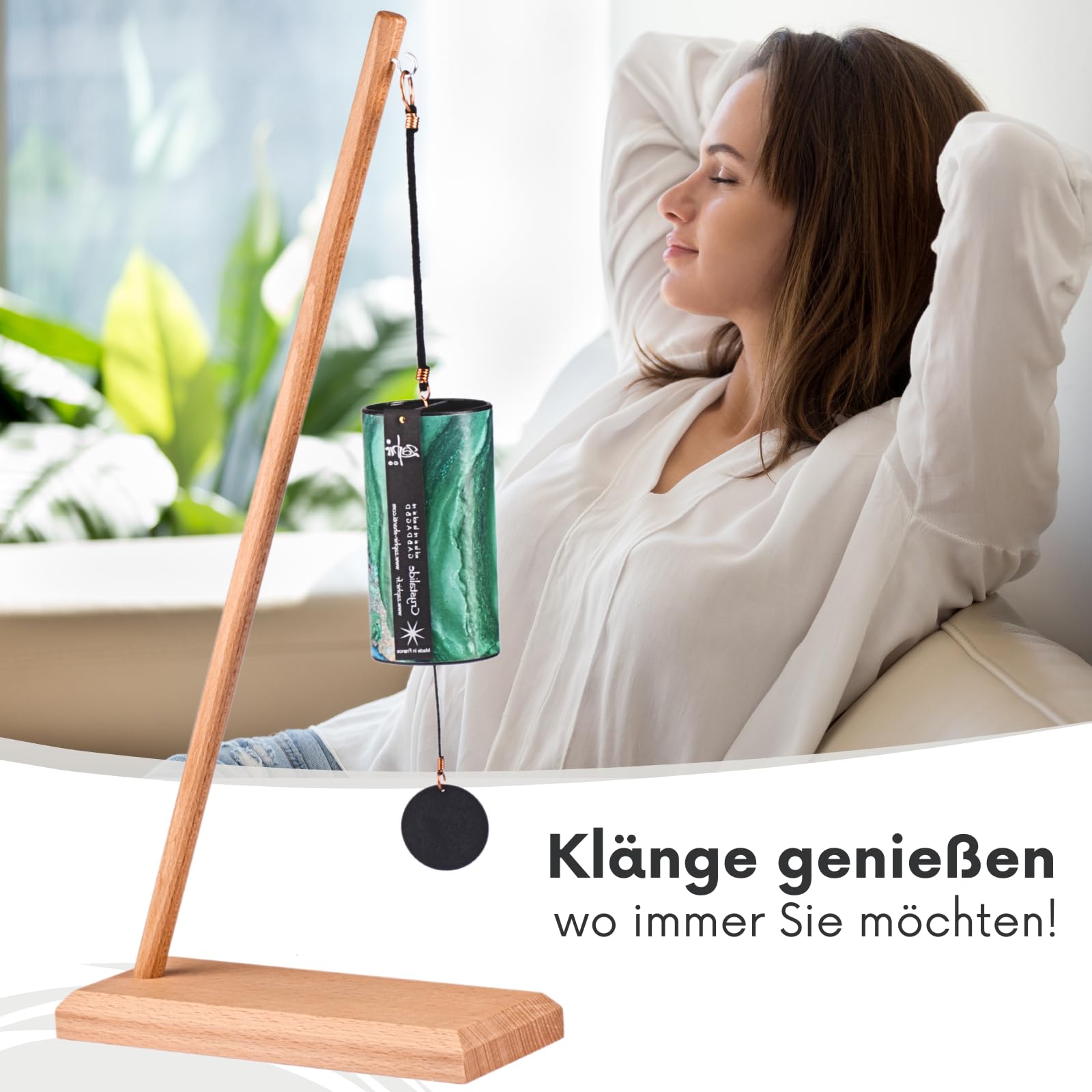 Zaphir Klangspiel Crystalide Frühling mit Ständer - Klangspielständer Pisa aus Buchenholz - 55 cm Höhe für Yoga, Kinder zur Entspannung und Meditieren