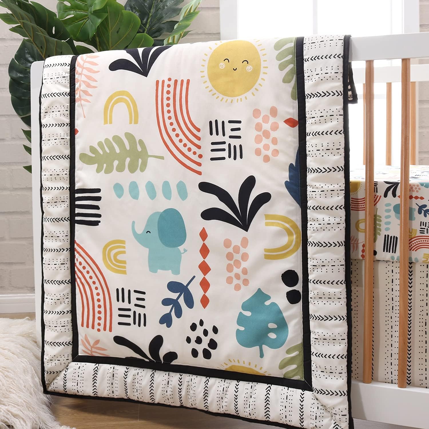 The Peanutshell Boho Crib Bedding Set for Baby Boys or Girls | 3 Piece Unisex Nursery Set | Crib Blanket, Fitted Crib Sheet, Crib Skirt : Baby