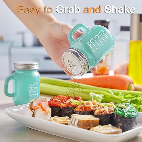 Miniatura 4 de Juego de salero y pimentero turquesa, decoración de cocina verde azulado y accesorios para el hogar, restaurantes, bodas, juego de sal y pimienta