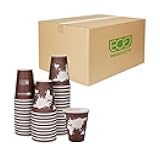 ECO PRODUCTS Compostable Disposable Insulated World Art 8oz Coffee Cups, Case of 800, Renewable Double-wall Hot Paper Cup, Plant Based PLA Lining, No Sleeves Needed, Color Coded