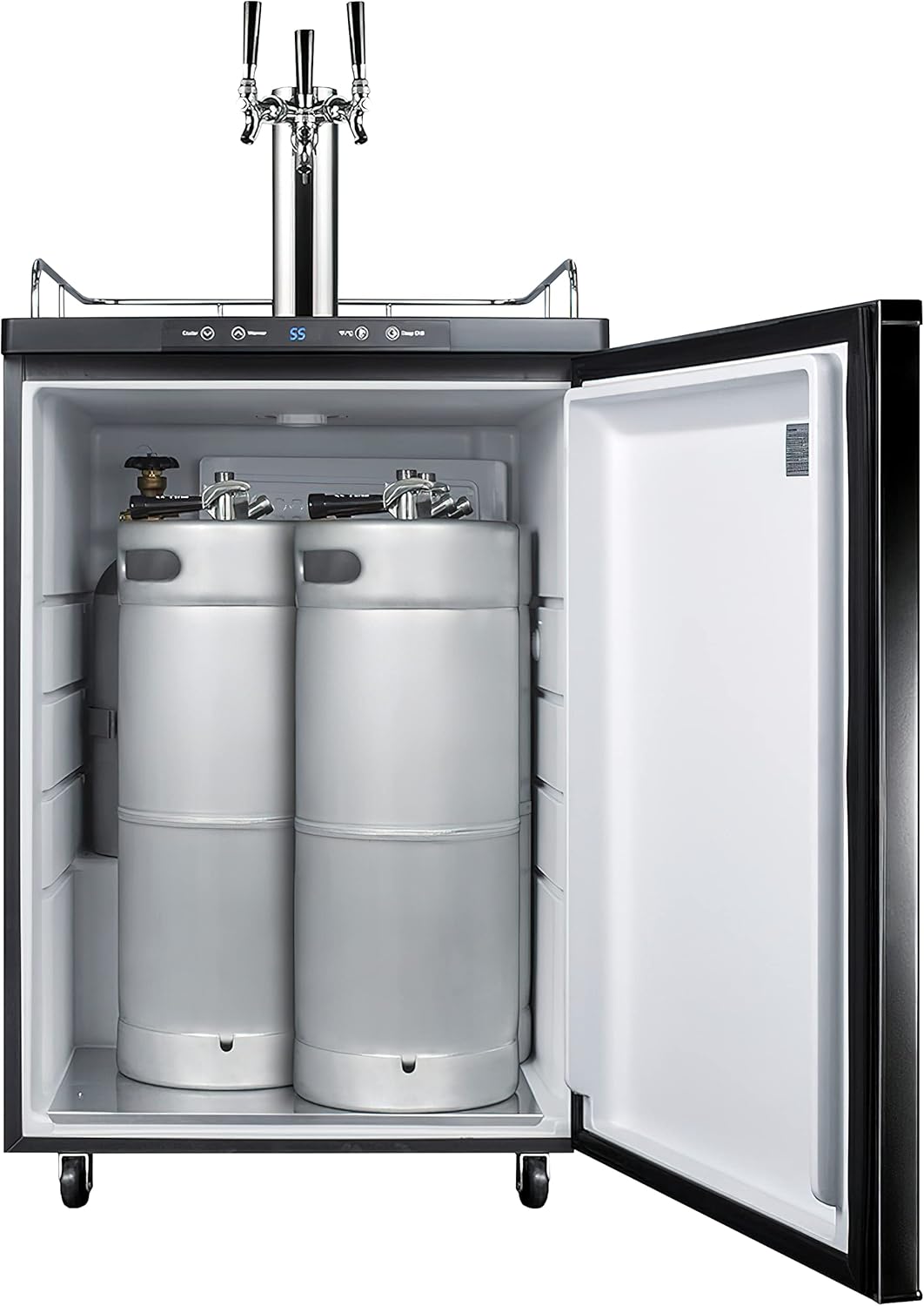 Summit Appliance SBC635MTRIPLE 24" Wide Kegerator, Black; Full-Sized Beer Dispenser; 5.6 cu.ft Capacity; Triple Tap System; Stainless Steel Floor Cover; Digital Thermostat; Automatic Defrost
