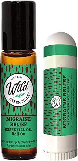 Wild Essentials Migraine Relief 2-Pack – Aromatherapy Roll-On & Nasal Inhaler – Basil, Chamomile, Lavender, Marjoram, Peppermint, Rosemary & Wintergreen – On-The-Go Comfort & Relaxation