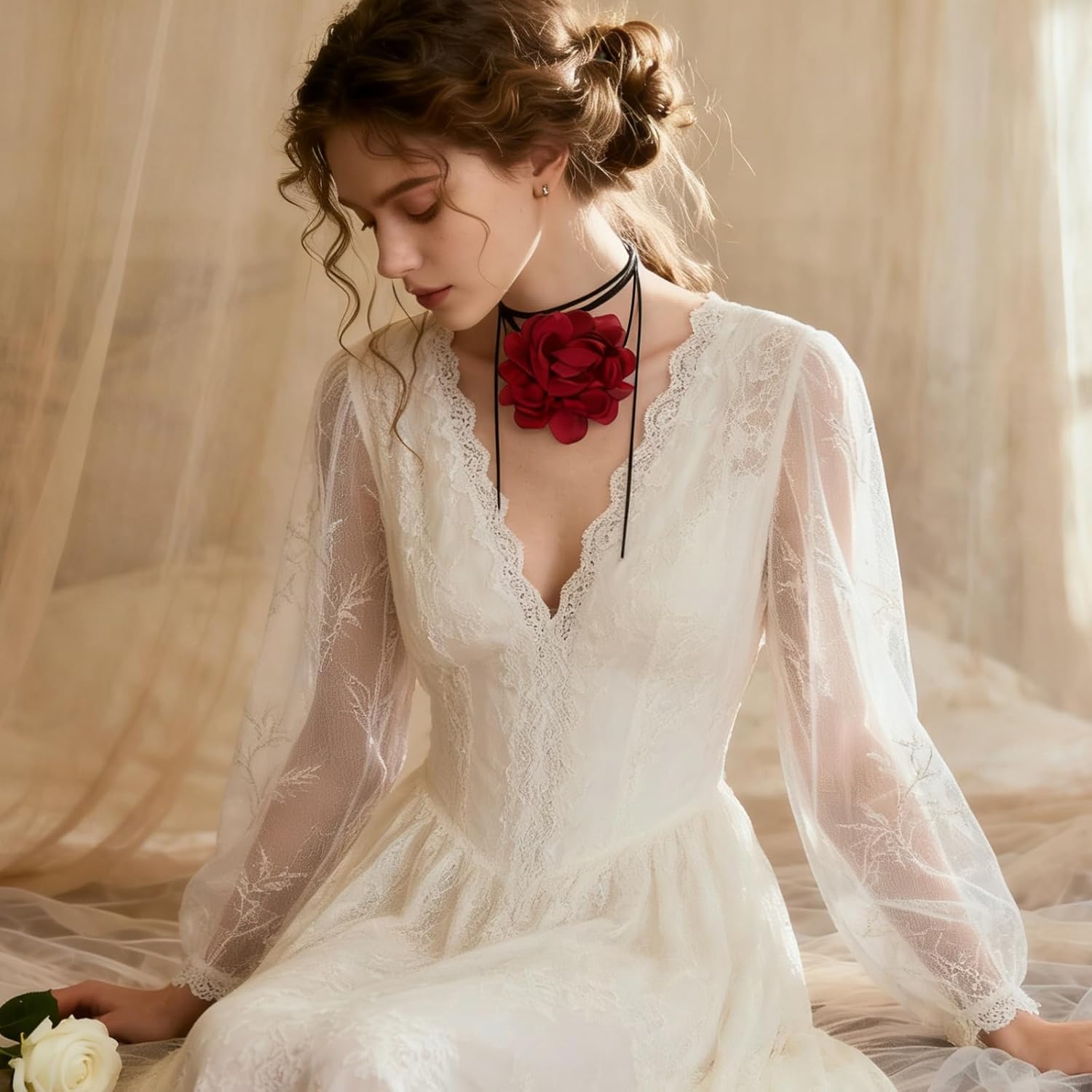 PATIKIL Flower Chokers Necklace for Women, Large Velvet Flower Chokers Adjustable Long Wrap Floral Necklaces Accessories for Women - Image 5