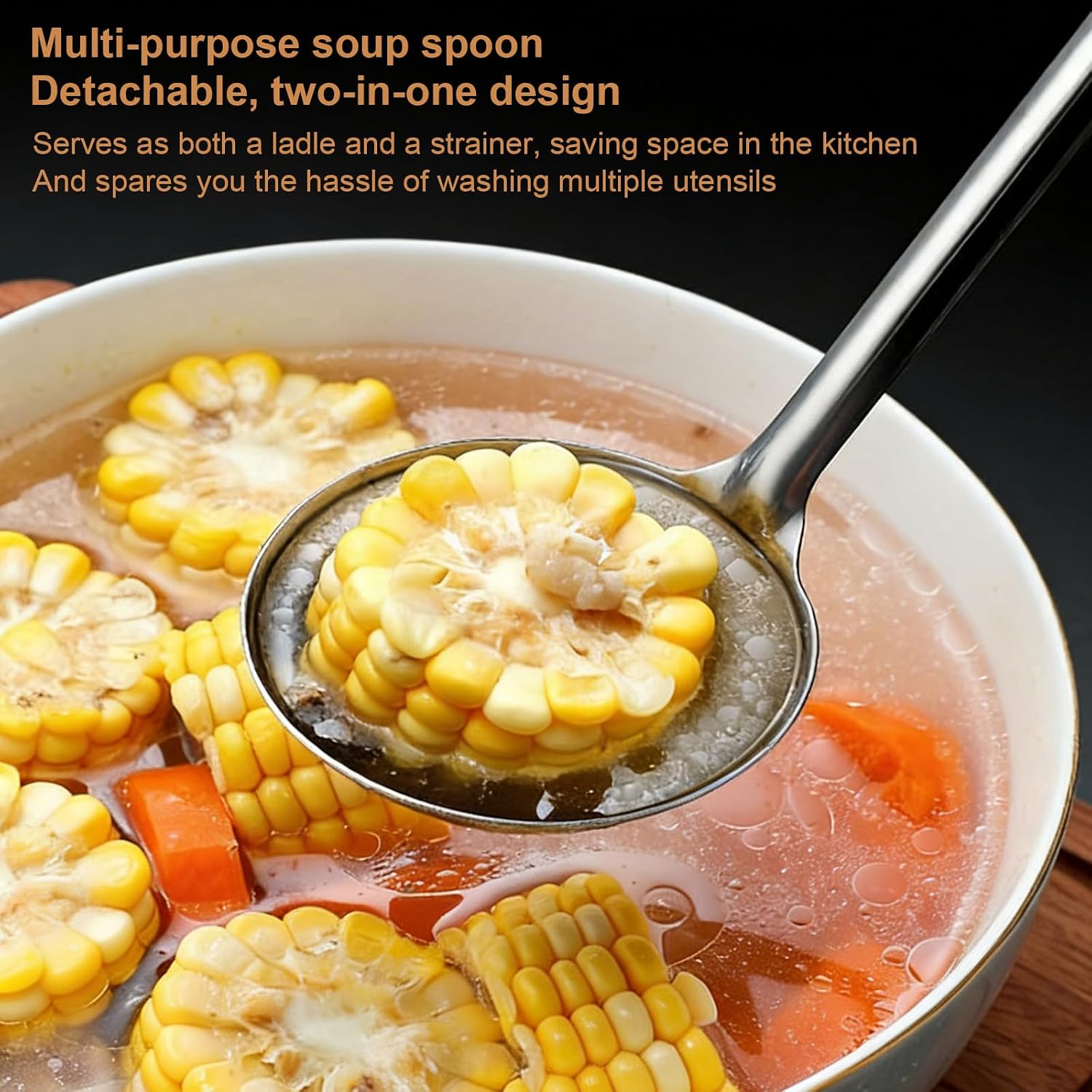 Stainless Steel Separator Ladle, Multifunctional Soup Oil Fat Separator Spoon, Heat-Resistant Gravy Strainer Ladle for Kitchen Healthy Cooking (Silver-A)