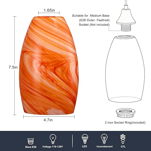 Miniatura 2 de Tonos de cristal de mármol naranja, candelabros de cristal modernos, pantalla colgante de cristal de arte, pantalla de lámpara ovalada de cristal, 1
