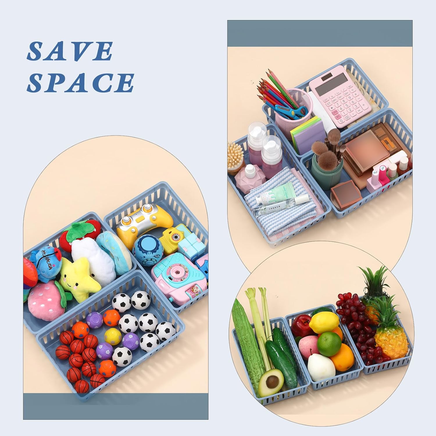 Wenqik Set of 12 Small Plastic Baskets for Organizing 10.24 x 6.5 x 2.36 Inch Pharmacy Baskets Rectangular Trays Plastic Organizer for Office Pharmacy Dorm Kitchens, Closets Shelves(Haze Blue)