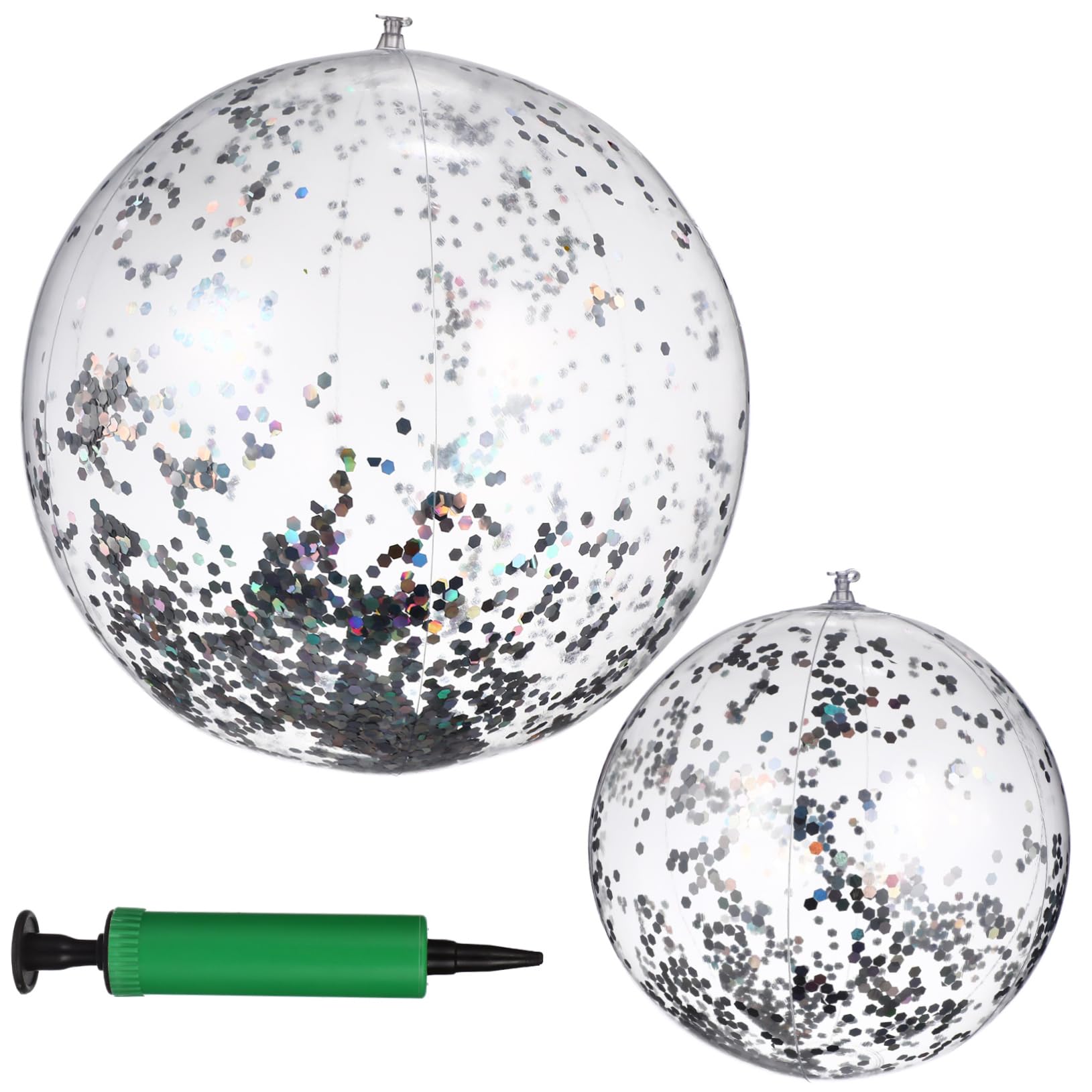 BESTonZON 2 Pcs Glitter Inflatable Beach Balls Pool Game Props with Pump for Summer Fun Parties and Activities Durable Material