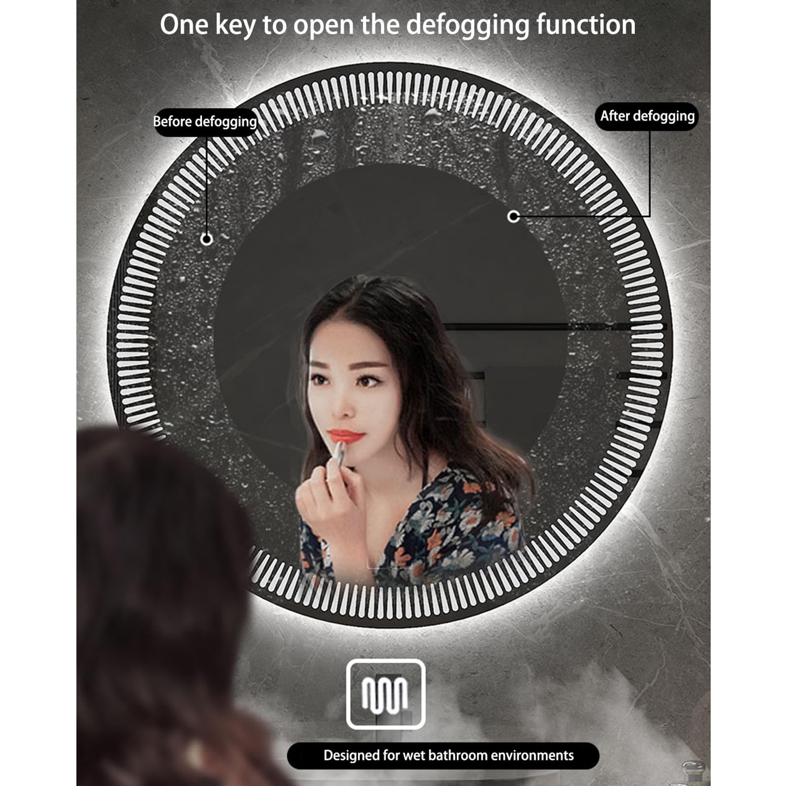 Specchio Trucco con Luci,Specchio Tondo Bagno,Specchio Bagno LED,Specchio Montato a Parete con Smart Touch Button,Antiappannamento,Dimmerabile,per Bagno e Hotel (Size : 60cm)