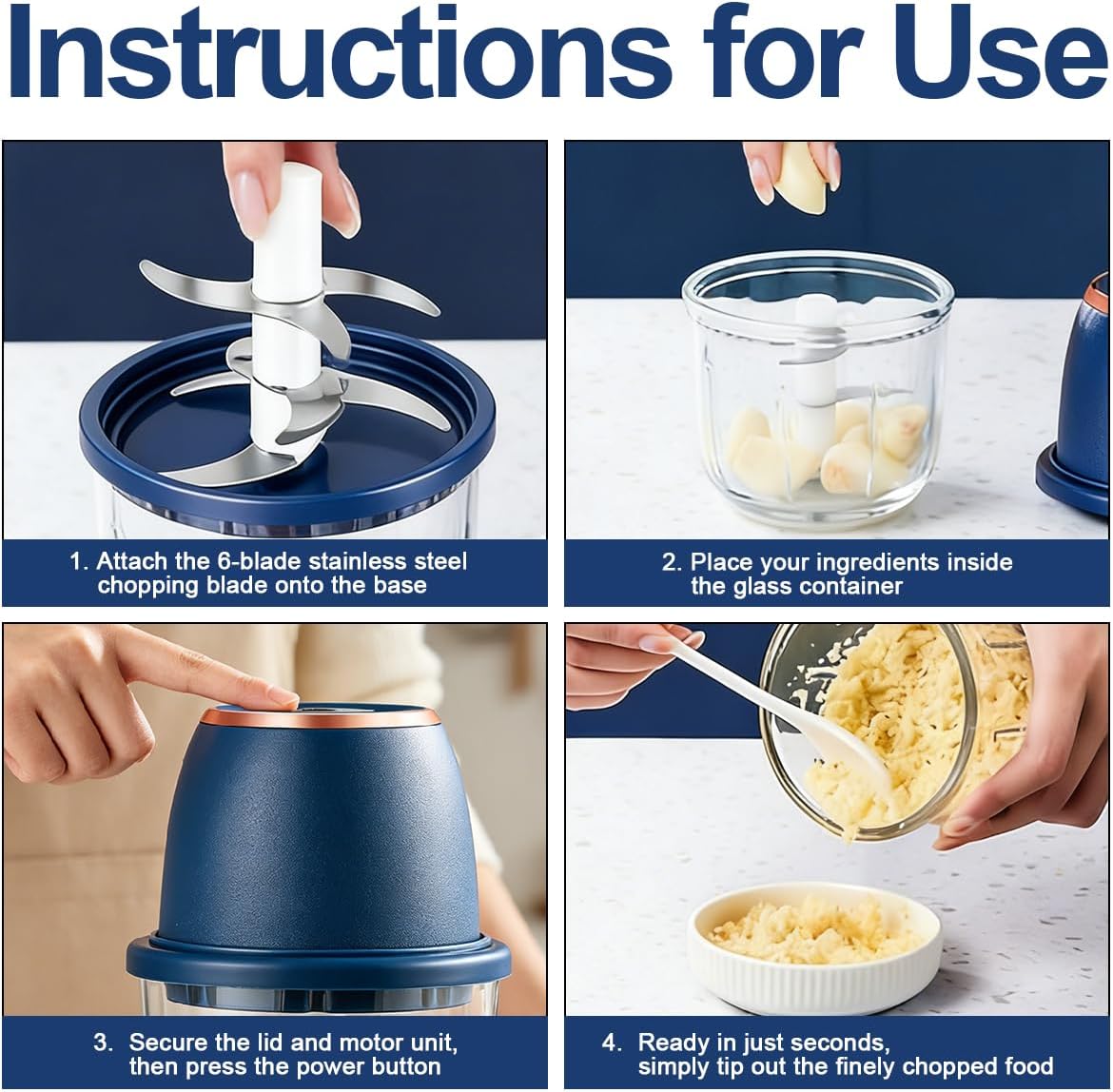 Electric Garlic Chopper, 2026 Upgraded Mini Food Processor 350ml, Cordless USB Rechargeable Food Chopper with 6 Stainless Steel Blades & Thickened Glass for Garlic Ginger Nuts Meat (350ml-White)