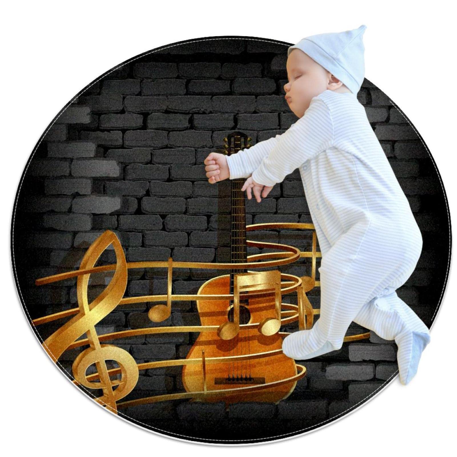Alfombra redonda para niños y niñas con motivo de música vintage 80x80cm