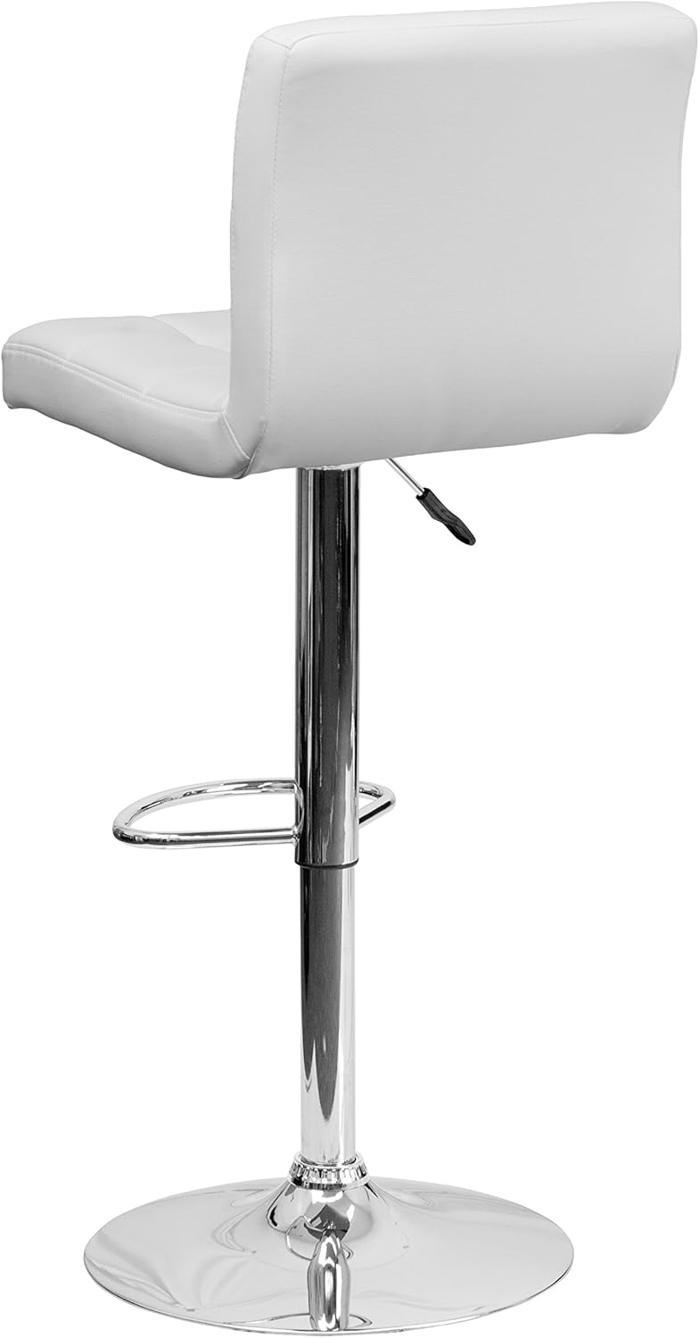 BizChair White Quilted Vinyl Adjustable Height Barstool with Chrome Base