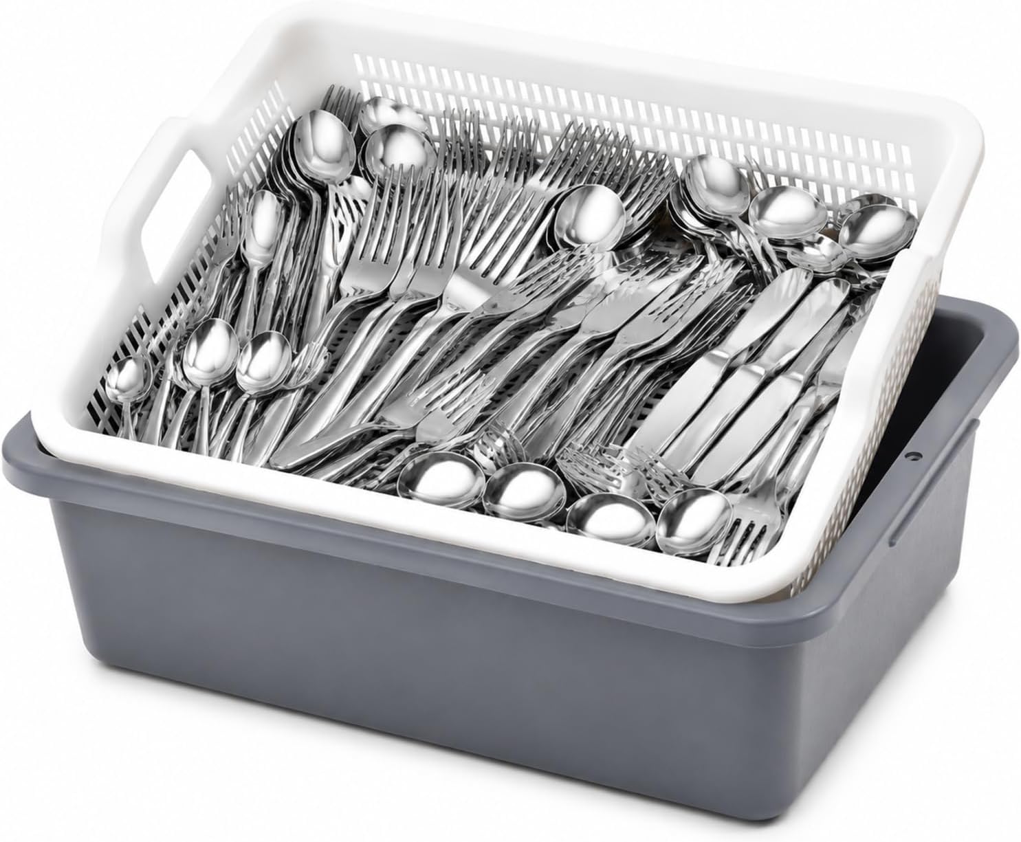 Geetery Commercial Silverware Soak Rack with Drain Basket, 24 x 16.5 x 7 in Large Utensil Soaking Tub for Restaurant Kitchen, Catering, Cafeteria and Food Service Dishwashing