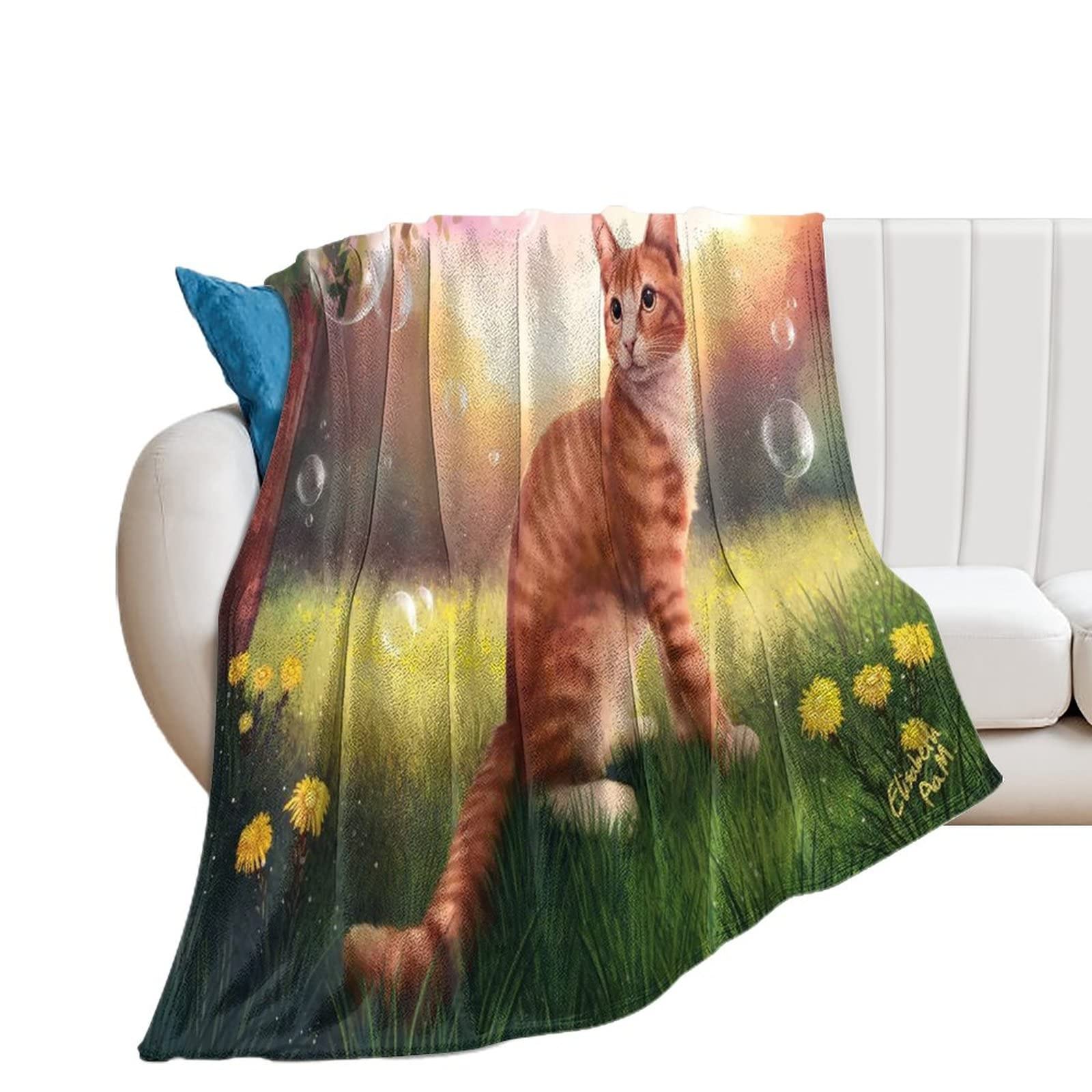 Couverture en polaire chat orange pour lit et canapé 130x150cm