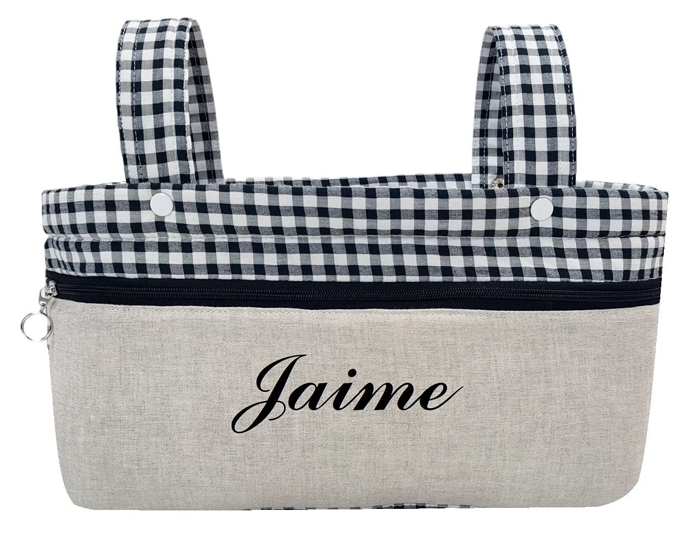 Conjunto Saco Silla de paseo Universal + Minipanera personalizada – Conjunto Saco Universal + Minitalega con nombre para silla de paseo – Handmade – Nenel (Lino&Vichy)