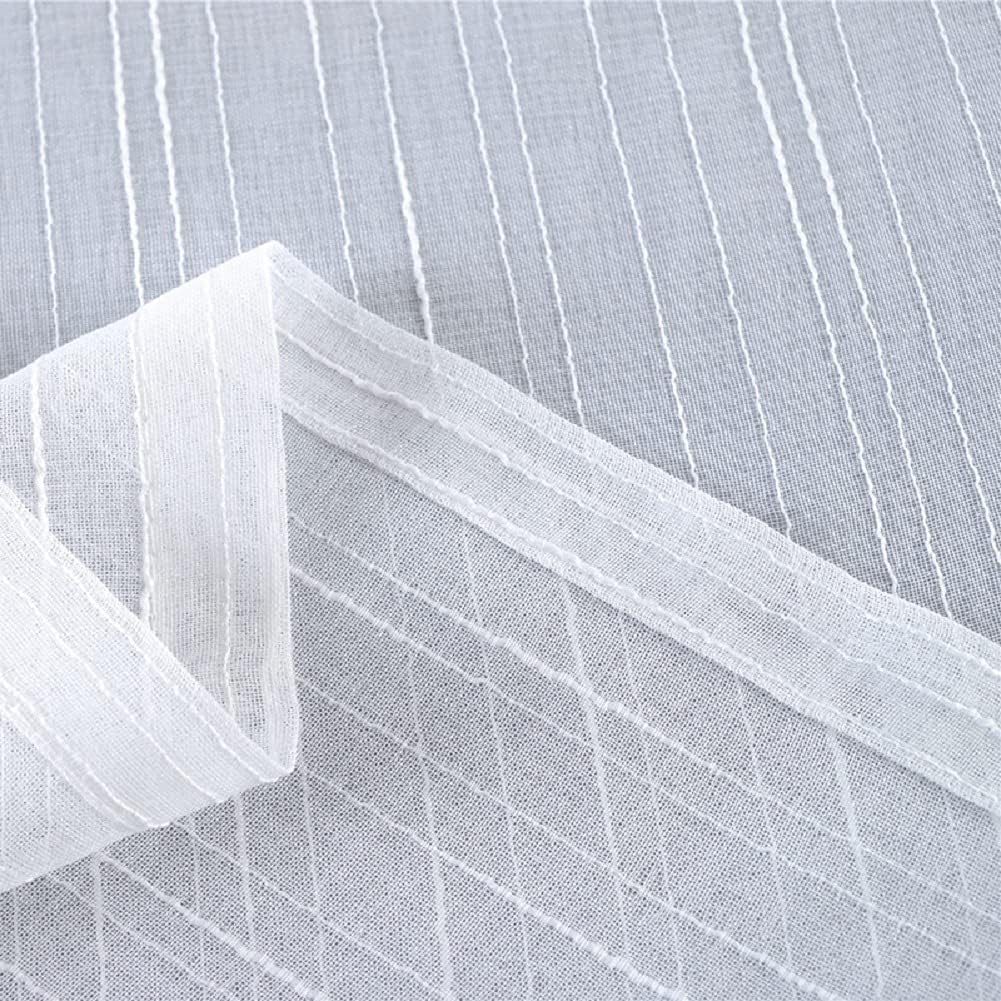Simple Style Transparents Panel Sheer Curtains Rod Pocket Gauze Drape for Living Kids Nursery Room Bedroom Stripes Jacquard