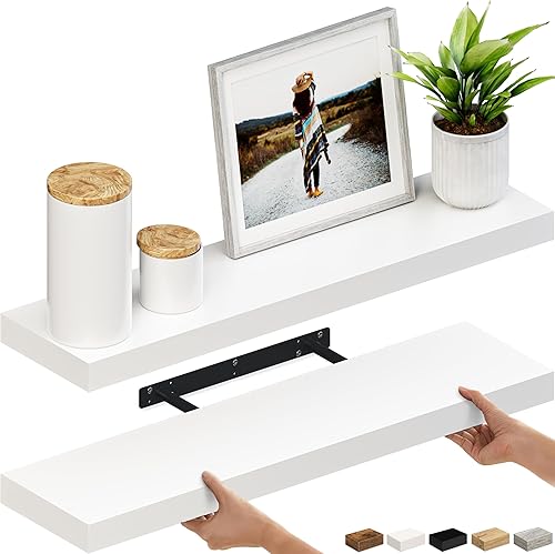 Ballucci Estantes flotantes, juego de 2 estantes de pared de madera de 36 pulgadas, con soportes invisibles para baño, sala de estar, dormitorio,