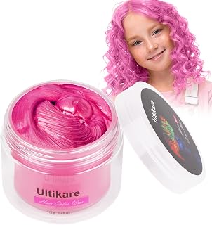 Temporary Hair Color for Kids Pink, Ultikare Hair Wax Color Dye for Dark Hair Instant Colored Hair Gel Hairstyle Wax Cream Mud Pomade 3.4 Oz Girl Gifts, Party, Cosplay & Halloween