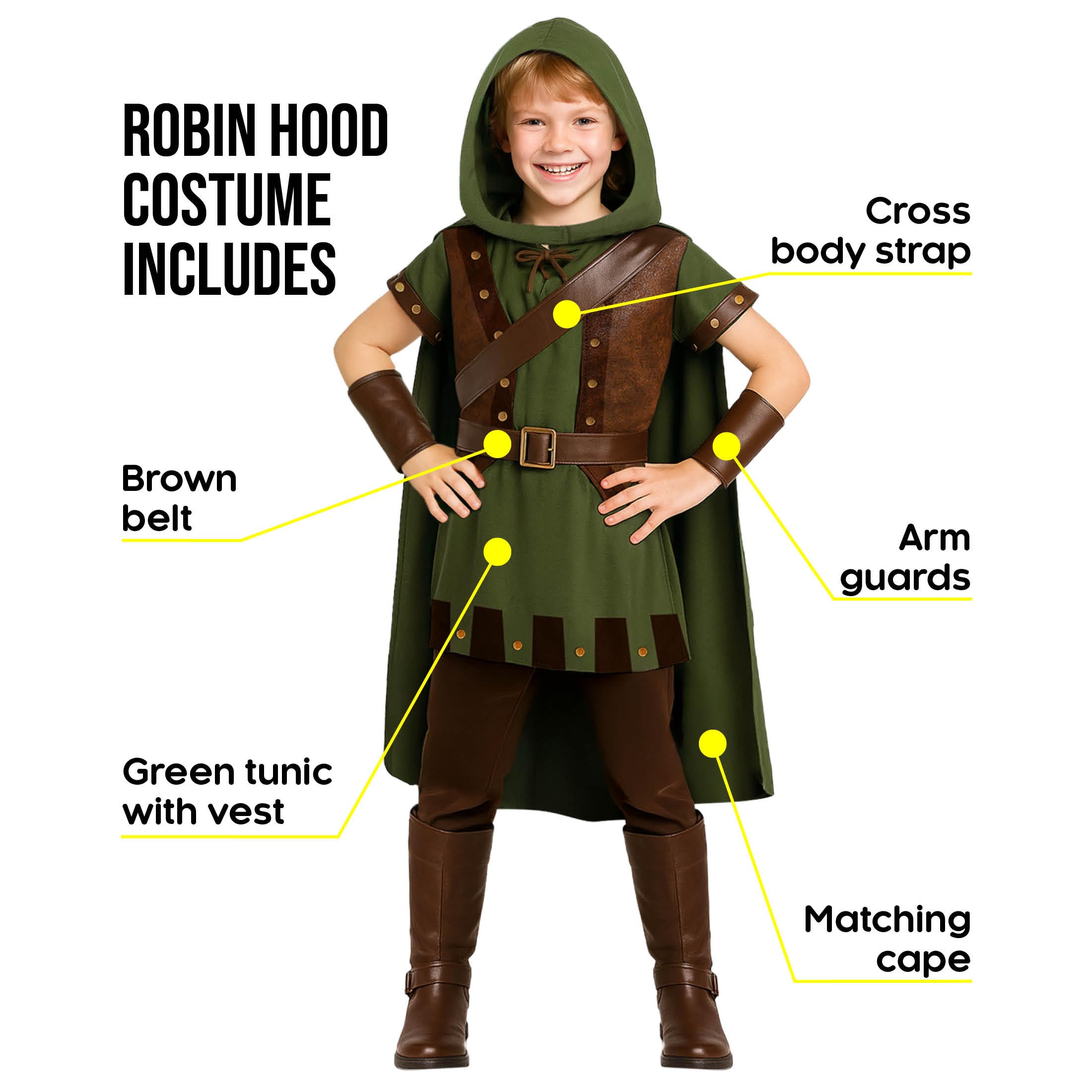 Morph Forest Hero Costume, Archer Costume Kids, Book Character Costumes for Boys And Girls World Book Day Costumes For Boys 4-6 Years - Image 2