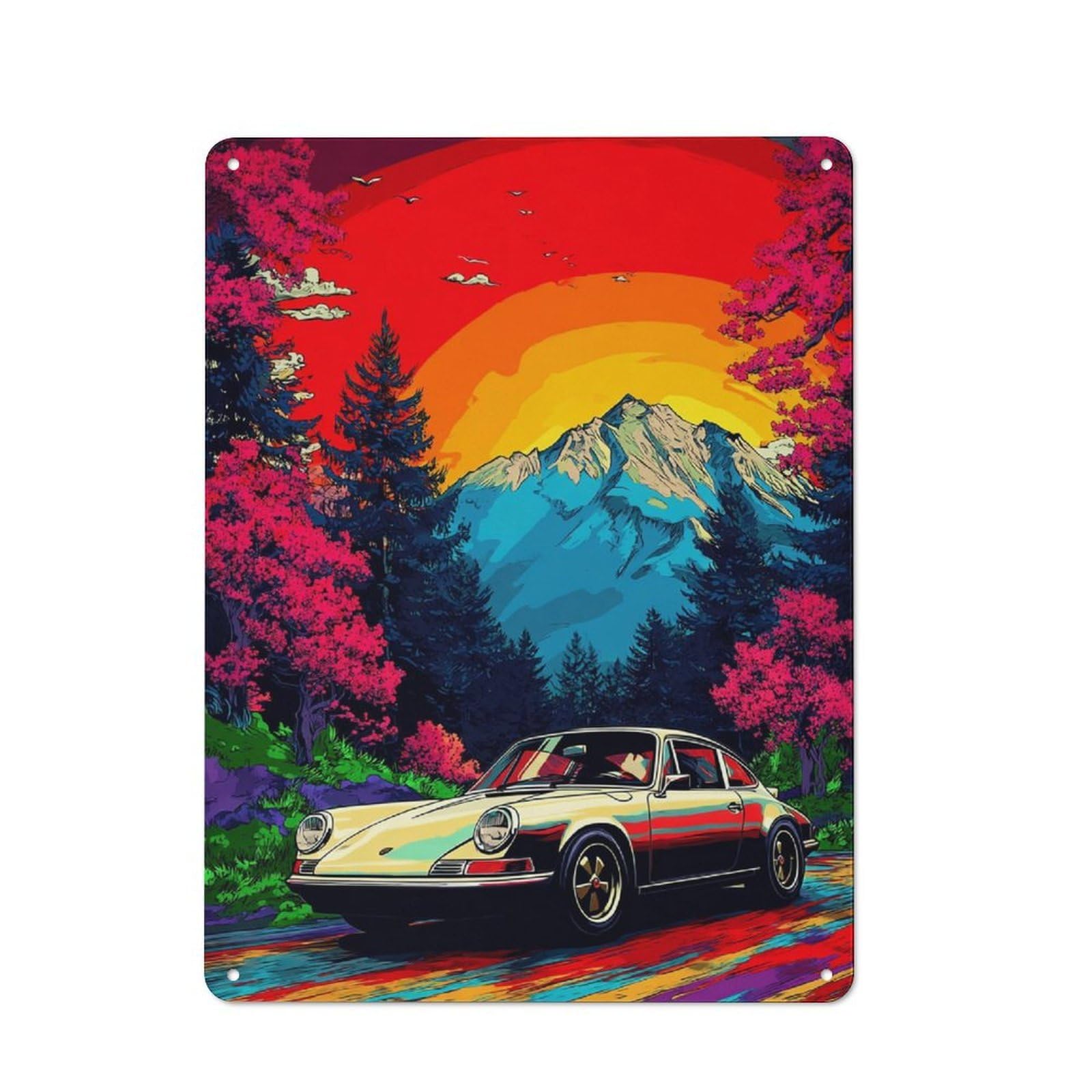 Junmoney Vibrant Sunset Drive -1 Vintage Metal Plaque 40X30cm For Café Or Restaurant, A Decorative Gift For A Newly Furnished Café And Restaurant