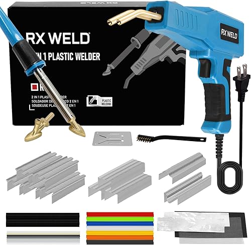 RX WELD Soldador de plástico, kit de soldadura 2 en 1, soldador de reparación, 1000 unidades, grapadora en caliente para grietas de parachoques de