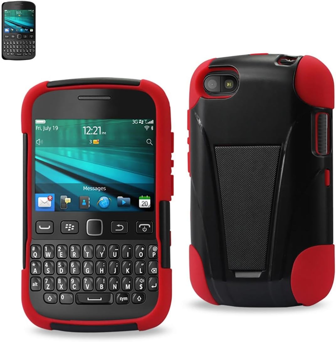 Reiko Silicon Case and Protector Cover for Blackberry 9720 New Type Kickstand - Retail Packaging - Red Black