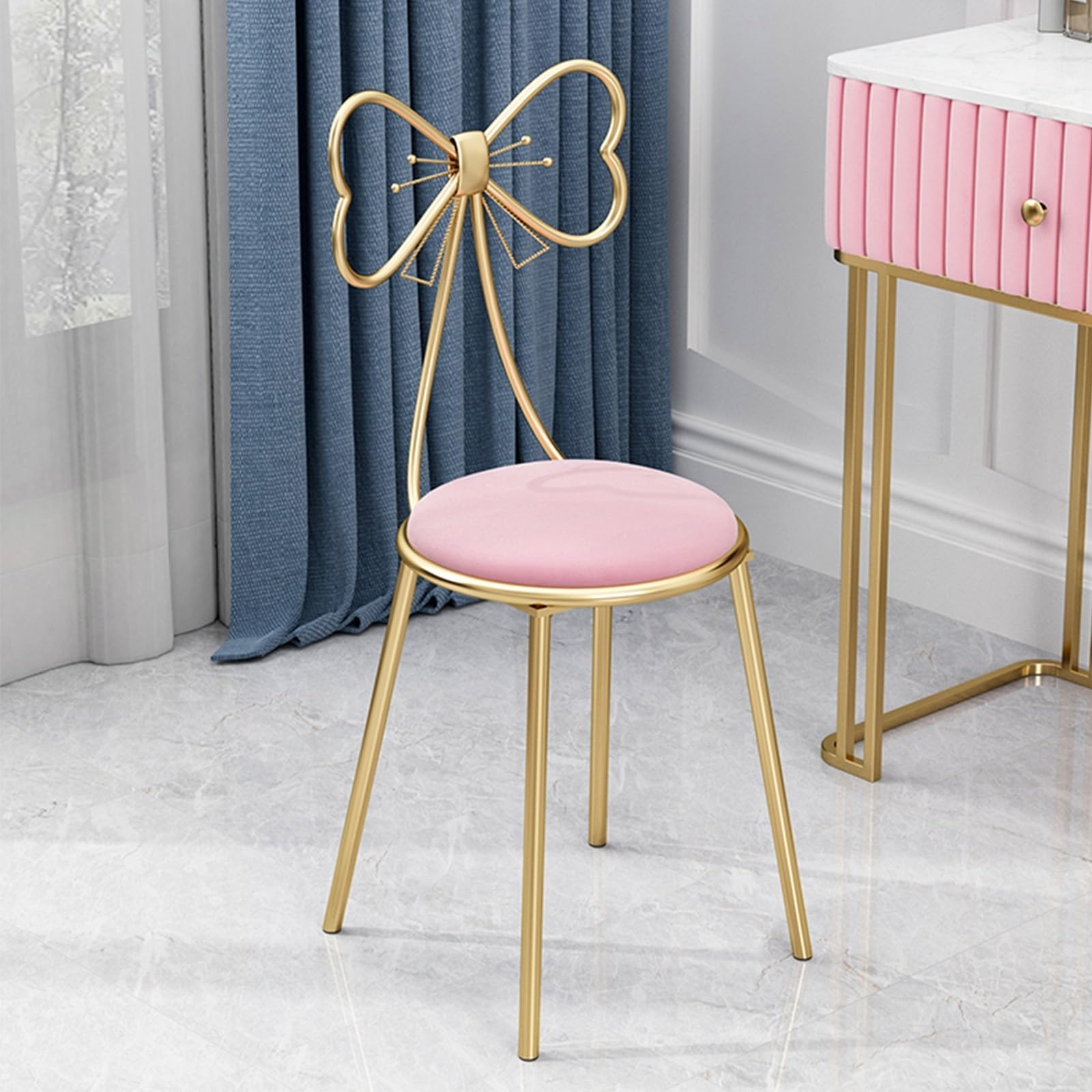 Sedia Toeletta A Forma Di Farfalla Con Fiocco Rosa – Poltroncina Morbida Con Struttura In Ferro, Portata 100 Kg