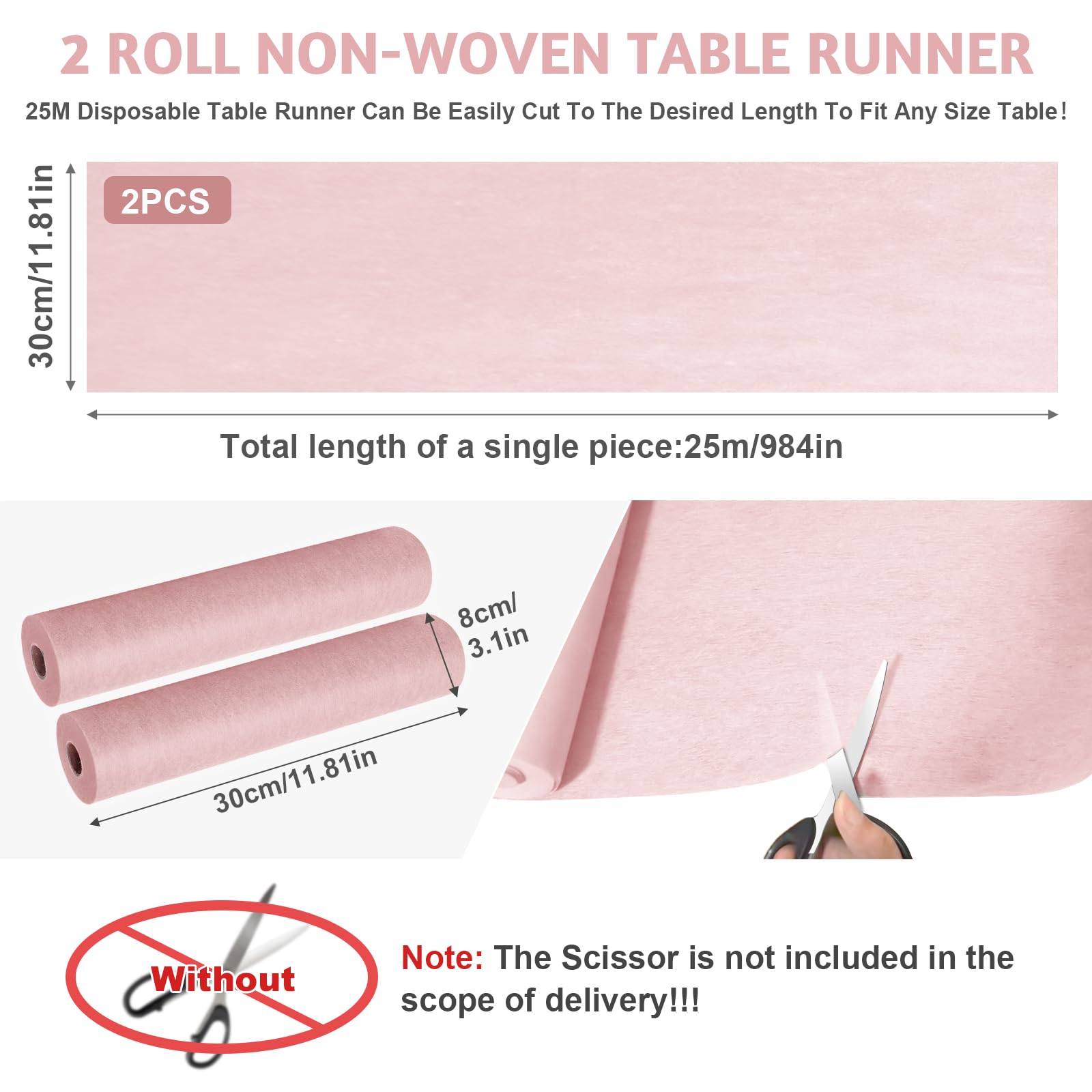 2 Pezzi Runner da Tavolo in Tessuto Non Tessuto FoiiLiio 30 cm x 25 m Rosa runner Decorazione da tavolo Rotolo runner Decorativo da tavola per matrimoni, battesimi, comunioni