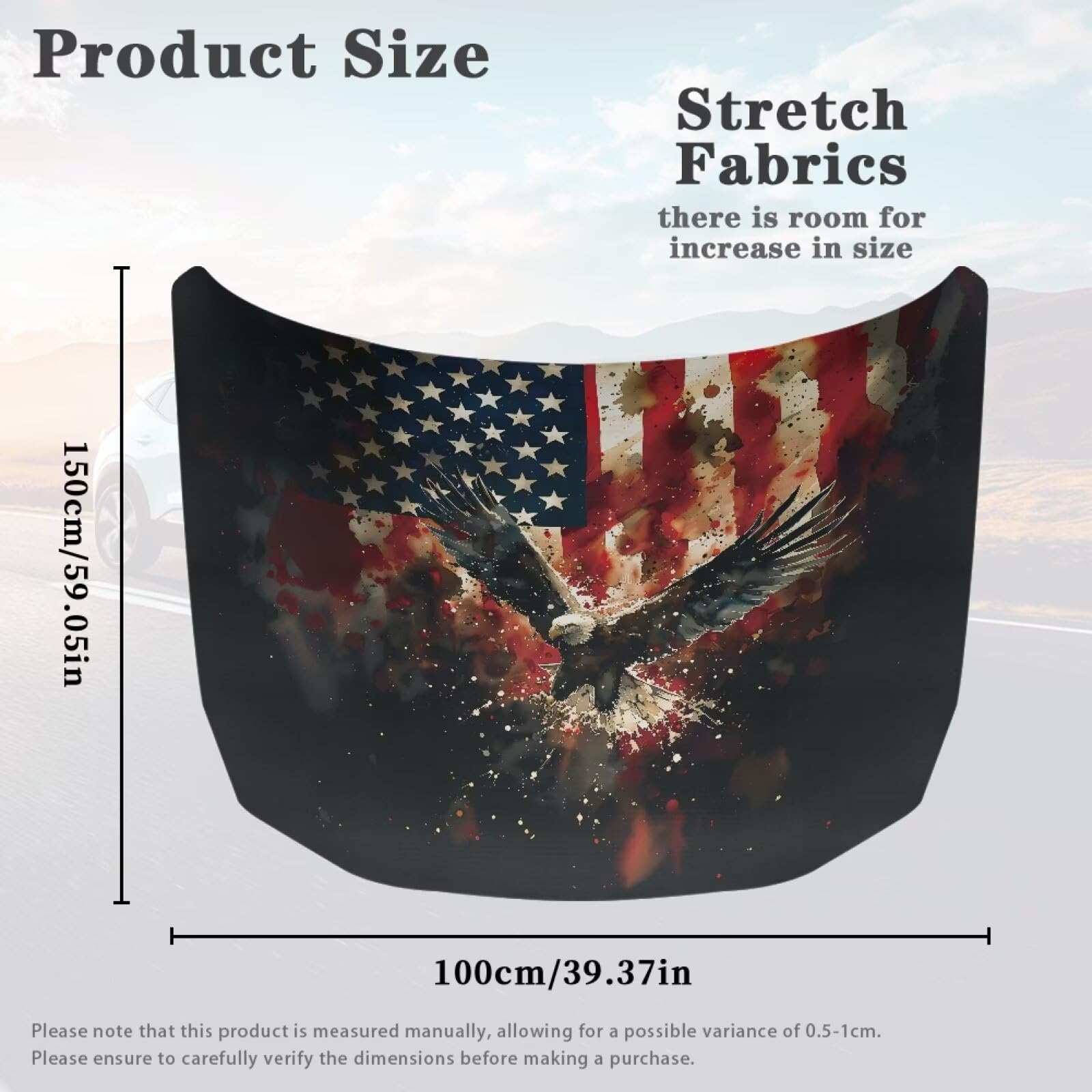 Qiyupavto Car Hood Cover American Flag Eagle Blurred Design Stretchable Car Hood Protector Auto Patriotic Decorations Waterproof Sun-Proof — view 6