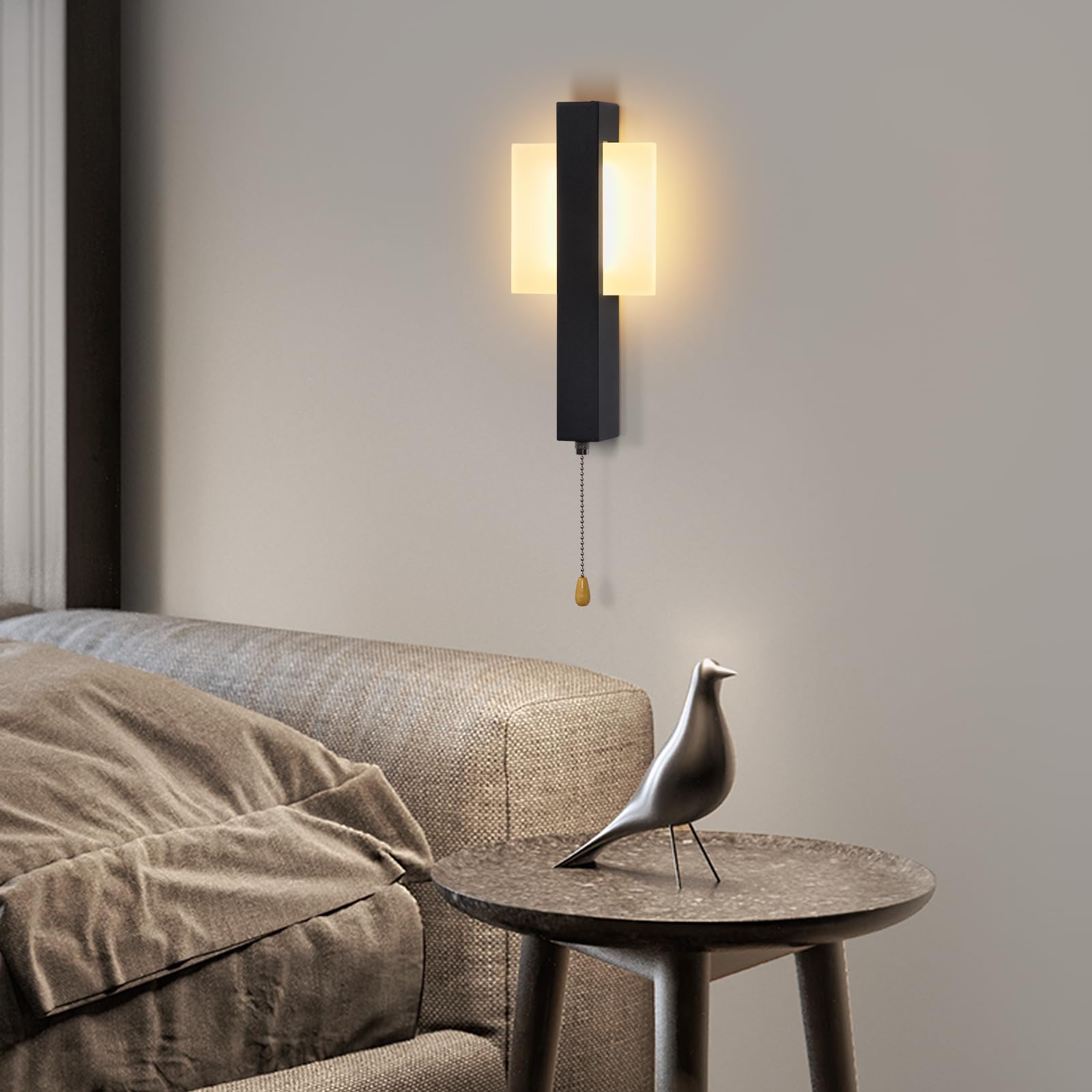 ZMH 2ER LED Wandleuchte Innen Wandlampen Mit Zugschalter Schwarz Flurlempe