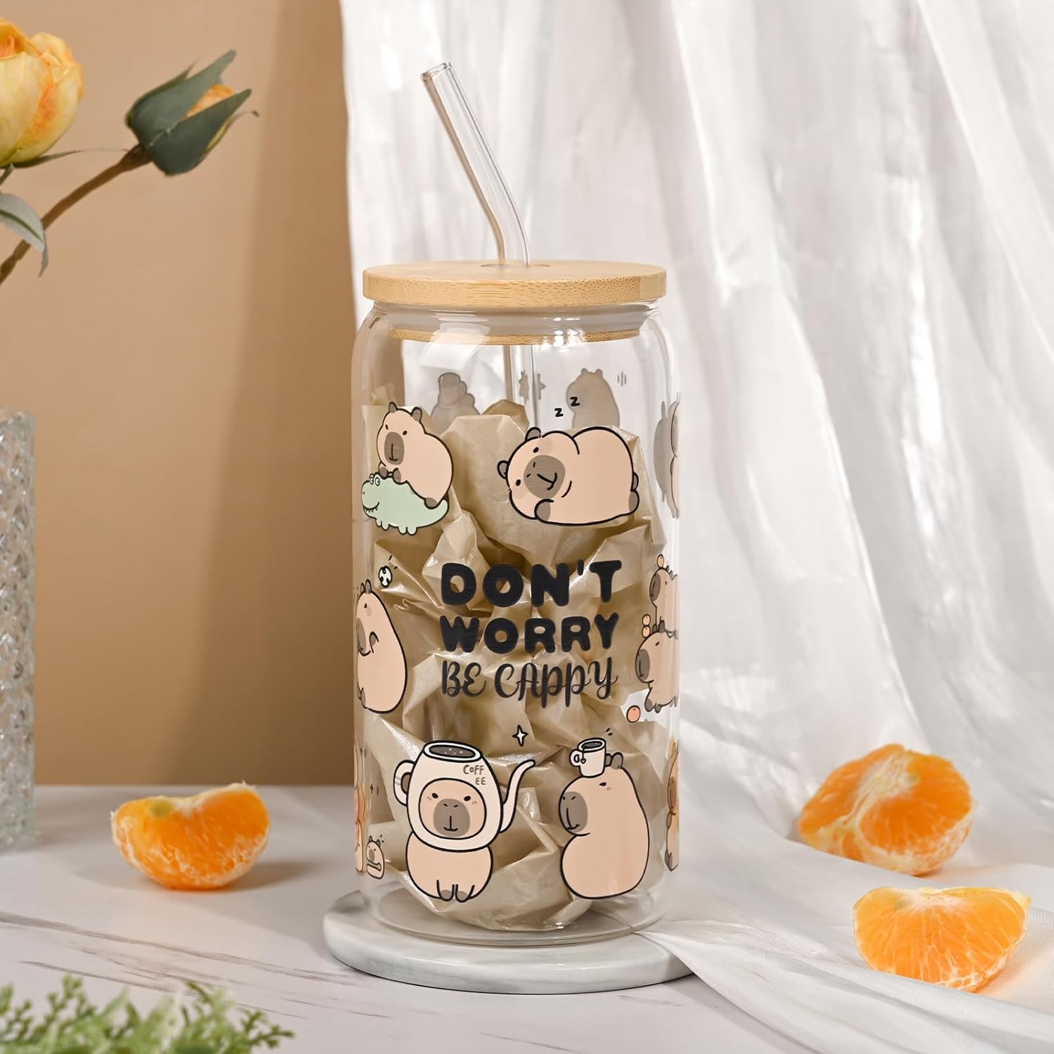 Capybara Gifts for Women Capybara Stuff with Glass Cup Makeup Bag Sock Hair Bands Capybara Keychain and Candle Gift Cards Gift for Capybara Lover - Image 3