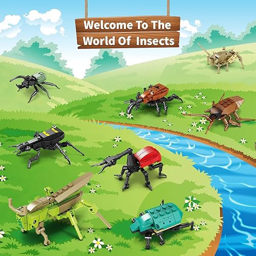 Miniatura 2 de JMBricklayer Juego de juguetes de bloques de construcción de animales, 8 modelos diferentes de exhibición de insectos, juguetes de animales de