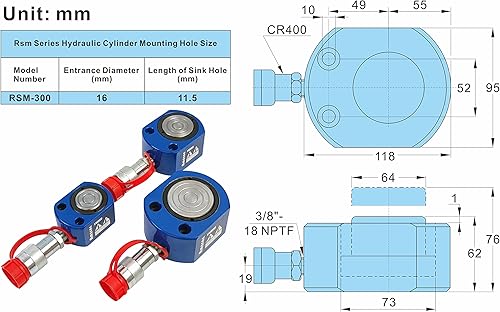 Miniatura 8 de AMZCNC Cilindro hidráulico ultrafino de 30 toneladas cilindro hidráulico de perfil bajo Jack de cilindro hidráulico de una sola sección Mini Jack