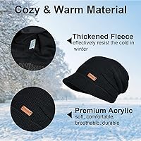 Vista 3 de Gorro de punto holgado para mujer, con forro polar cálido, gorro elástico con visera