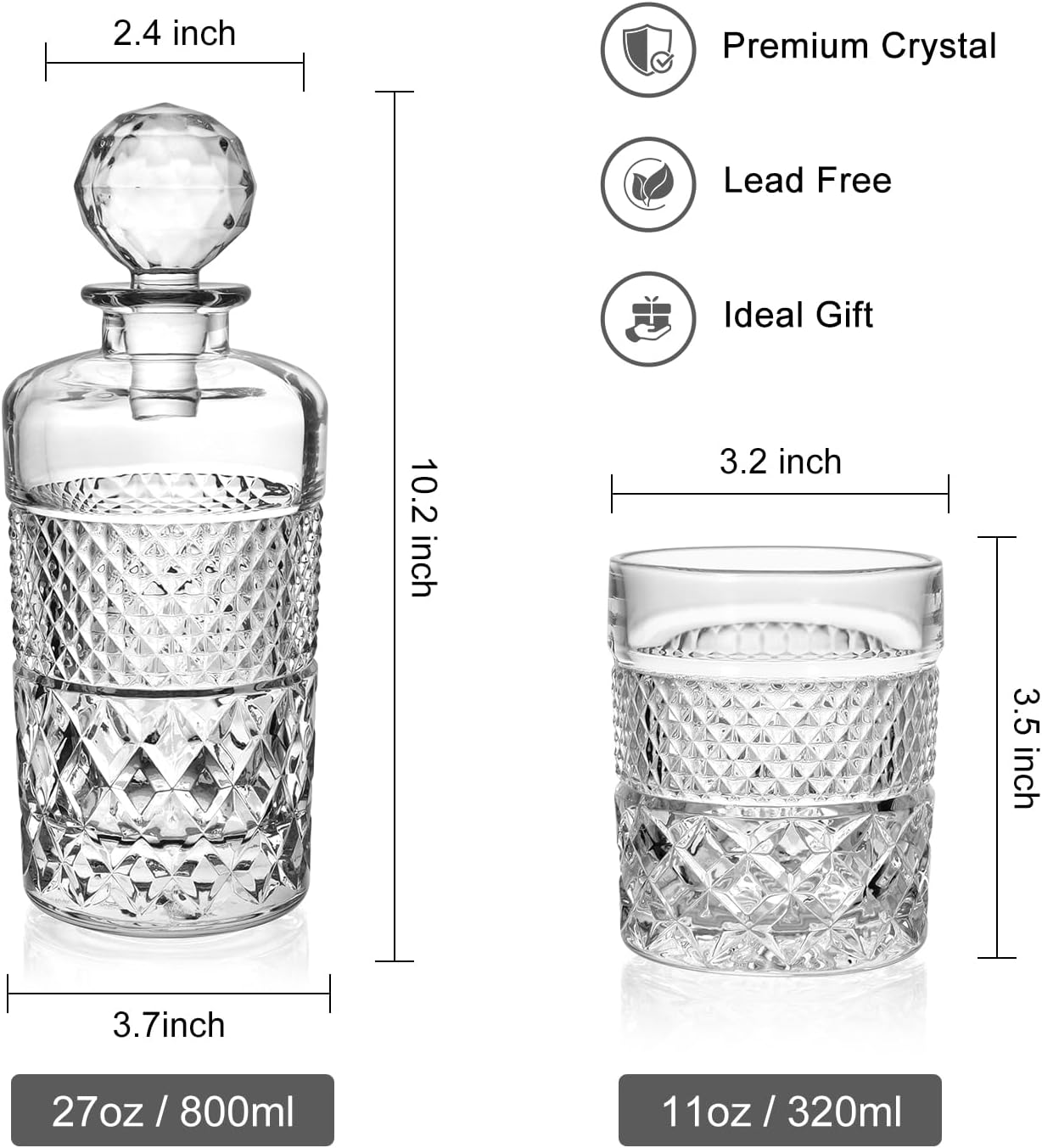 27oz Whiskey Decanter Set in Gift Box, Crystal Whiskey Decanter Sets for Men, Liquor Decanters with 4 Glasses, Gifts for Men Dad - Image 3