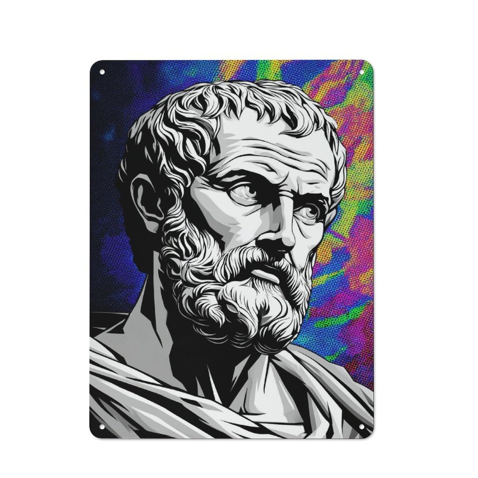 Junmoney Philosopher's Wisdom Ancient Thinker Portrai 40X30cm Rustic Metal Sign With T For Home Office Or Studio, Gift For Studio Owners During The Christmas Season